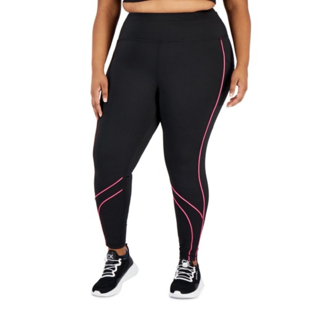 Ideology Plus Size Colorblock Compression 7/8 Leggings Black/pink Stripe Size 3X